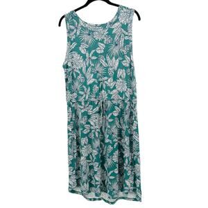 Dip Floral Midi Stretchy Dress XL Green White Sleeveless Drawstring Hi Low Hem
